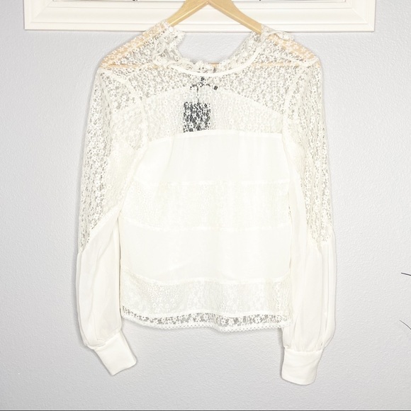 Nanette Lepore Silk Lace-Trim Blouse size 0 in White/Ivory - NEW - Picture 1 of 8
